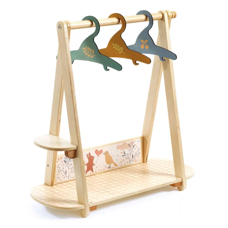 Djeco Poméa - Large clothes rack, 3 hangers – vue 1 – Doll Accessories