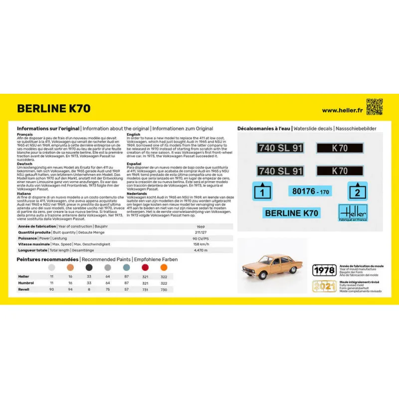 Starter Kit Volkswagen K70 – Maquette Heller 1/43