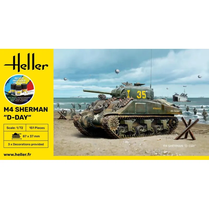 Heller Starter Kit M4 Sherman D-Day 1/72 – complete tank model kit