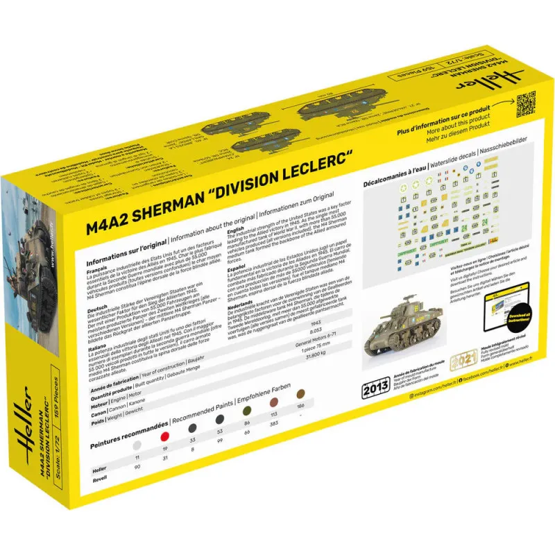 Heller Starter Kit M4A2 Sherman “Division Leclerc” 1/72 – complete tank model kit