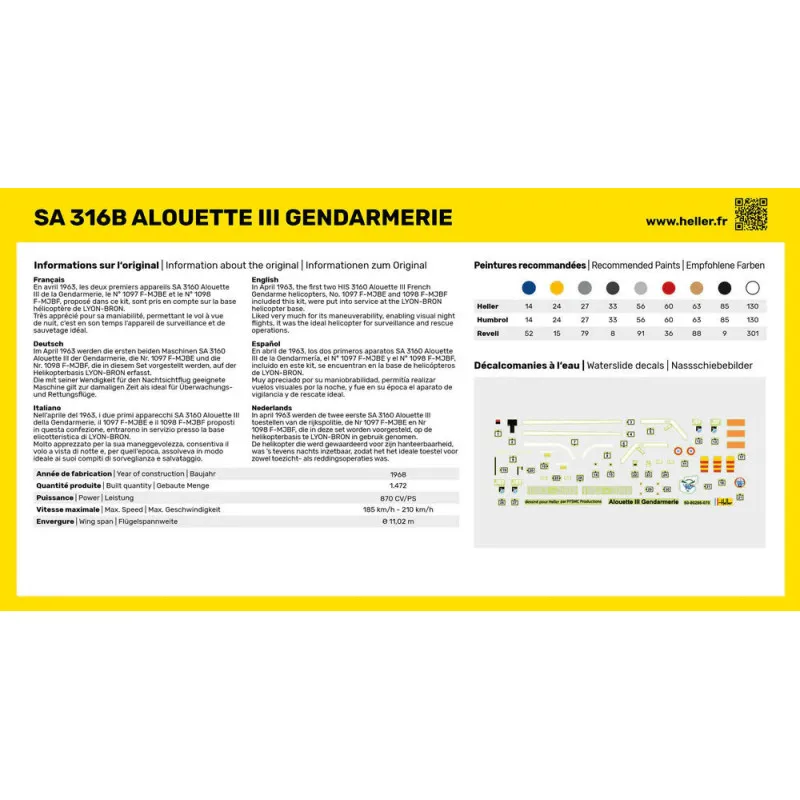 Heller 56286 Starter Kit SA 316 Alouette III Gendarmerie 1:72