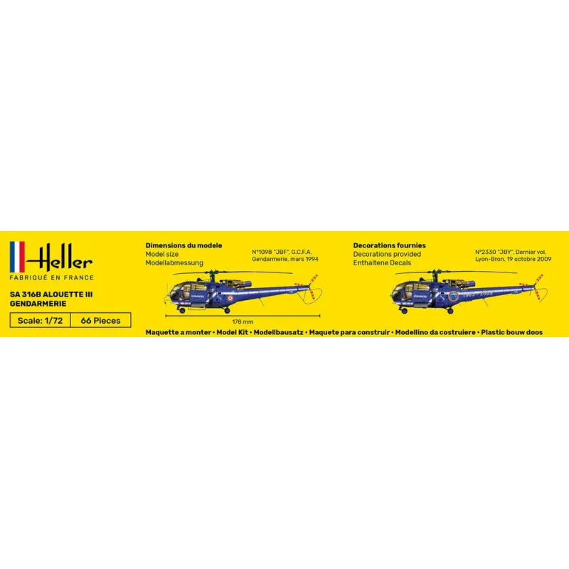 Heller 56286 Starter Kit SA 316 Alouette III Gendarmerie 1:72