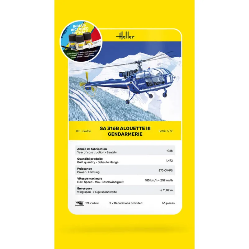 Heller 56286 Starter Kit SA 316 Alouette III Gendarmerie 1:72