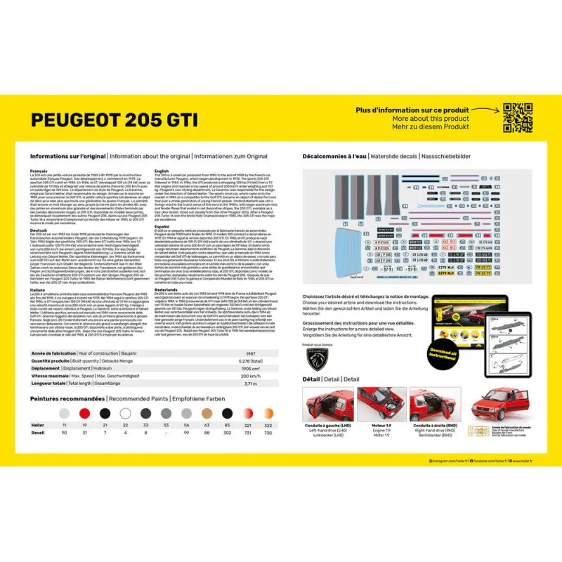 Peugeot 205 GTI 1:24 Heller 82705 maquette voiture