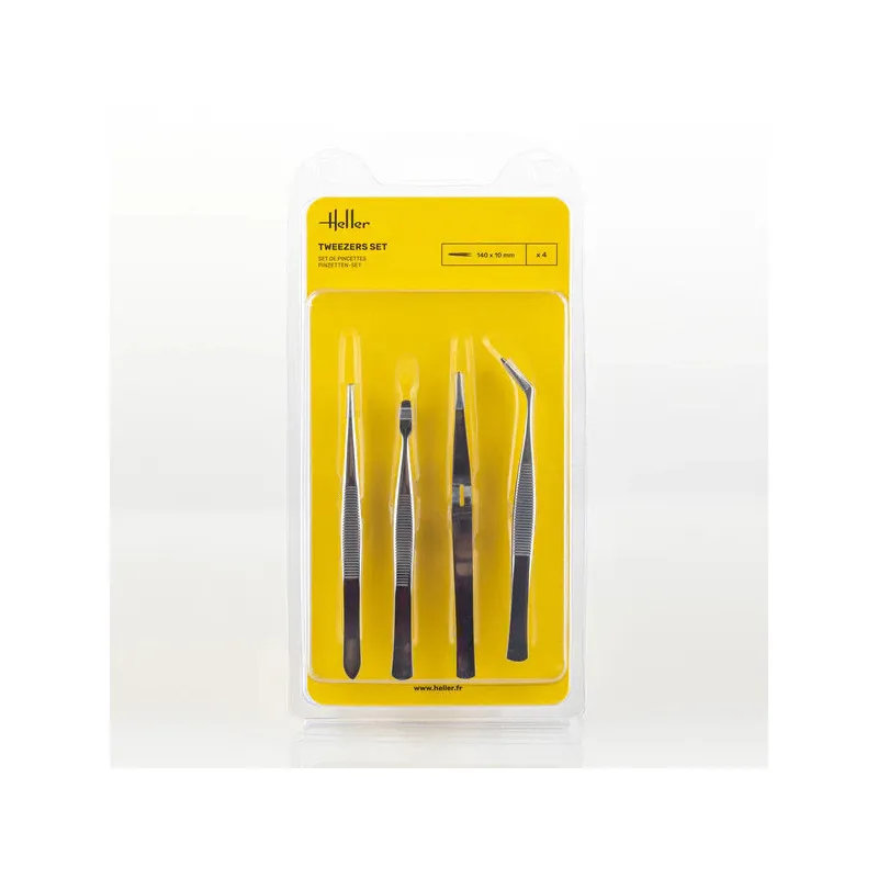 Set de pincettes Heller 4 pièces outils modélisme