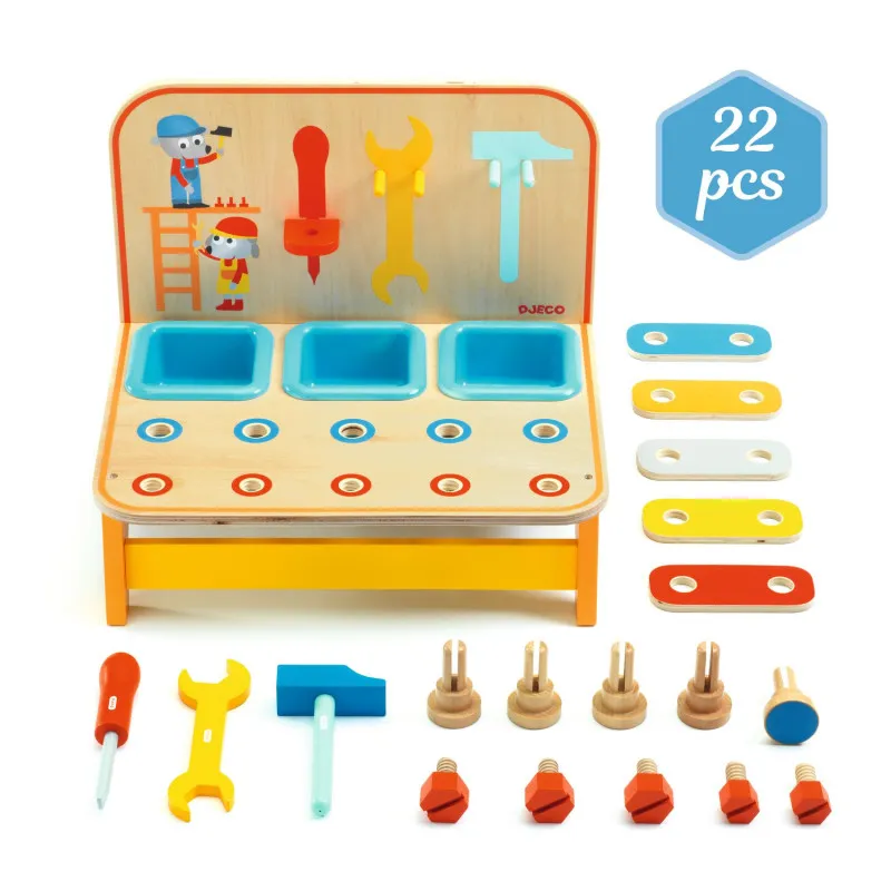 Djeco Bricotoo DJ05530 – Compact Workbench 18 pcs