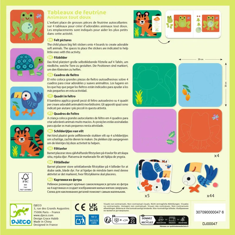 Djeco Tableaux de feutrine - Animaux tout doux