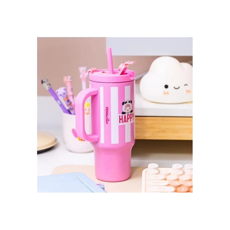 PENfection To Go cup with straw HAPPY