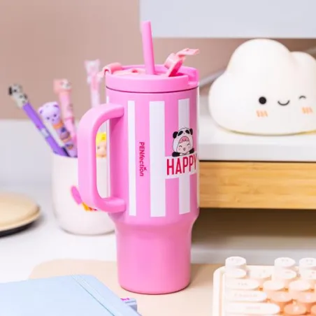 PENfection To Go cup with straw HAPPY