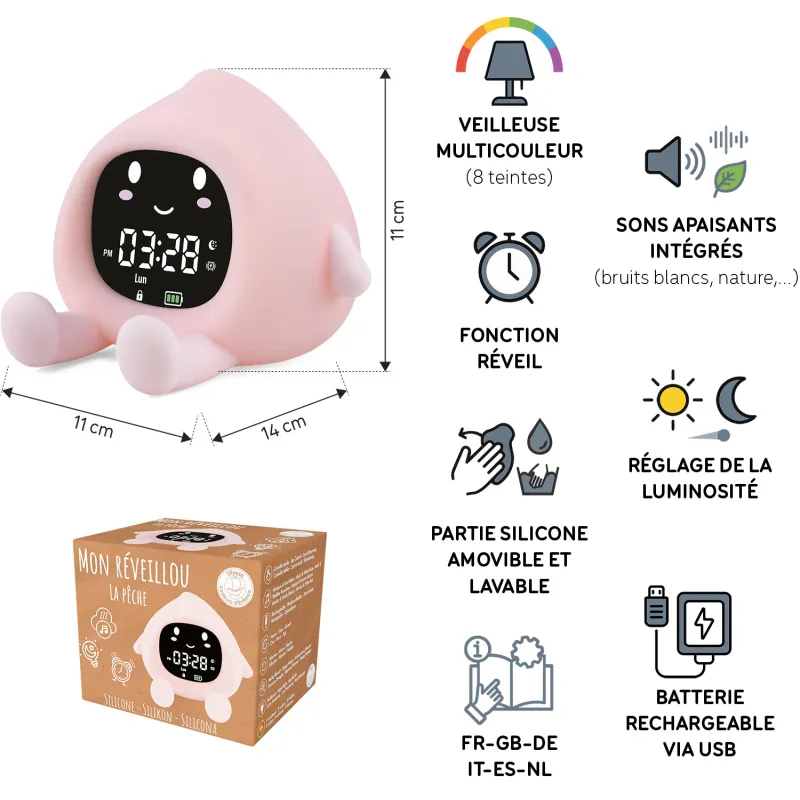 Réveillou night light and alarm clock - Peach