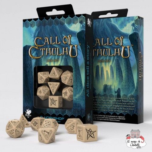 Call of Cthulhu Dice Set - Beige & Black [7 dices] - QWO-SCTH18 - Q Workshop - Dices, bags and other accessories - Le Nuage d...