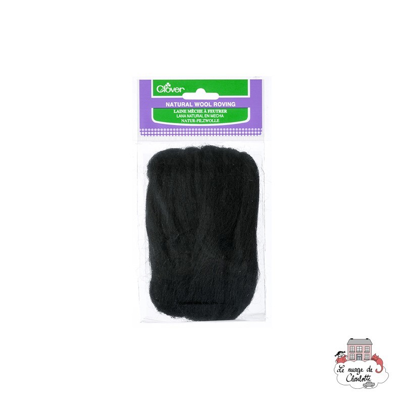 Natural Wool Roving - Black - CLV-7932 - Clover - Felting - Le Nuage de Charlotte