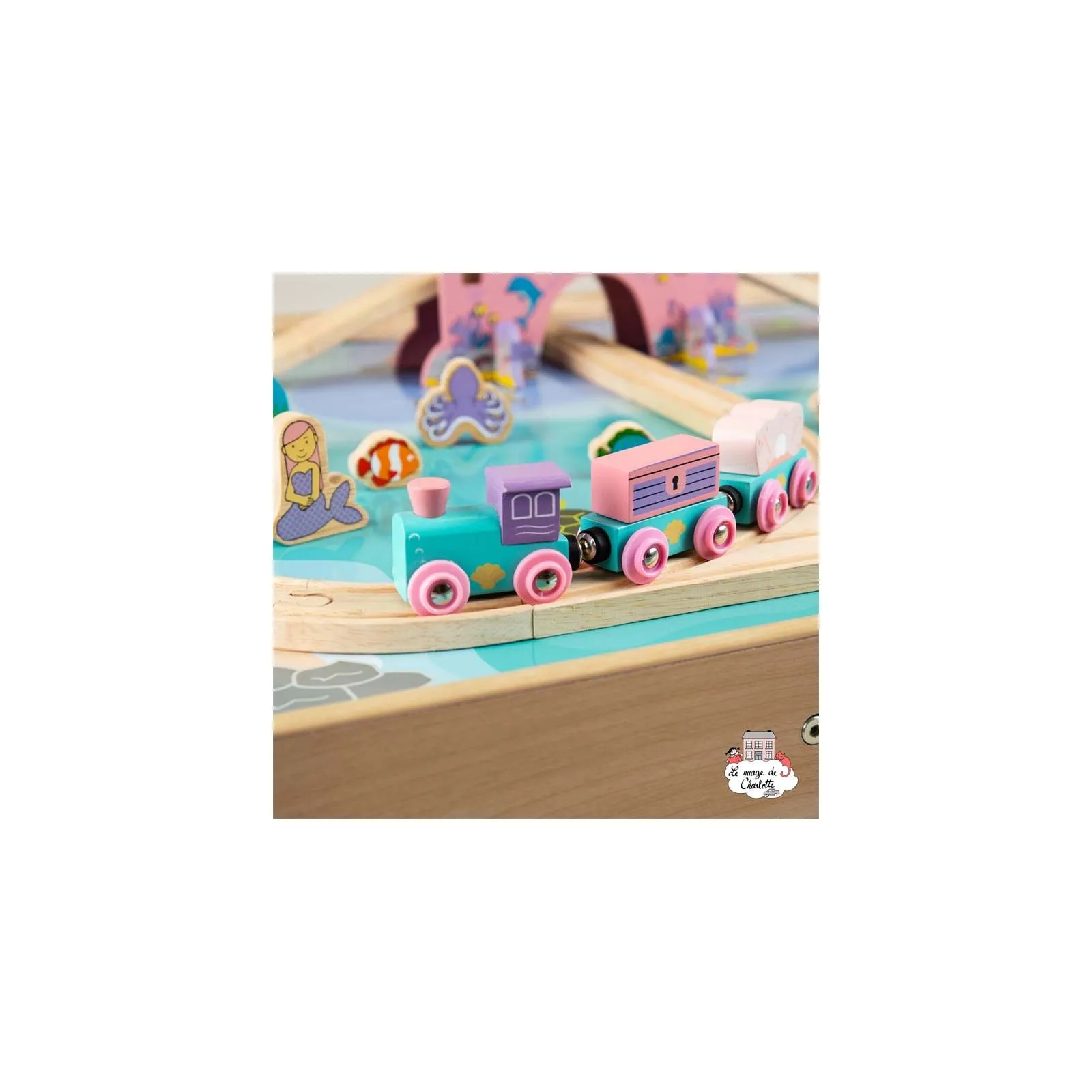 Mermaid Train Set and Table - BIG-BJT088 - Bigjigs - Wooden Railway and Trains - Le Nuage de Charlotte
