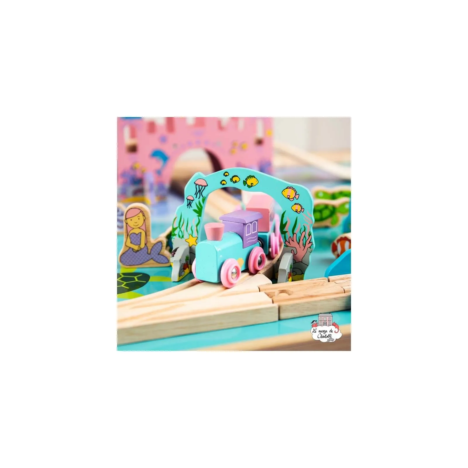 Mermaid Train Set and Table - BIG-BJT088 - Bigjigs - Wooden Railway and Trains - Le Nuage de Charlotte
