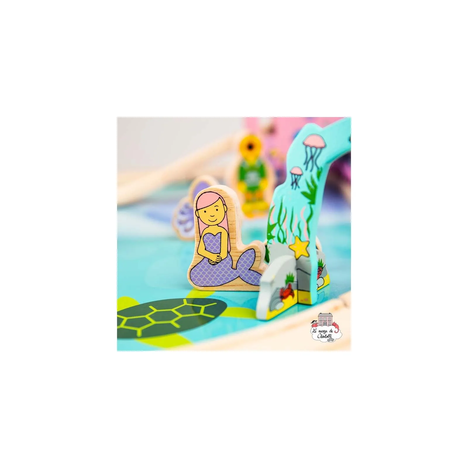 Mermaid Train Set and Table - BIG-BJT088 - Bigjigs - Wooden Railway and Trains - Le Nuage de Charlotte