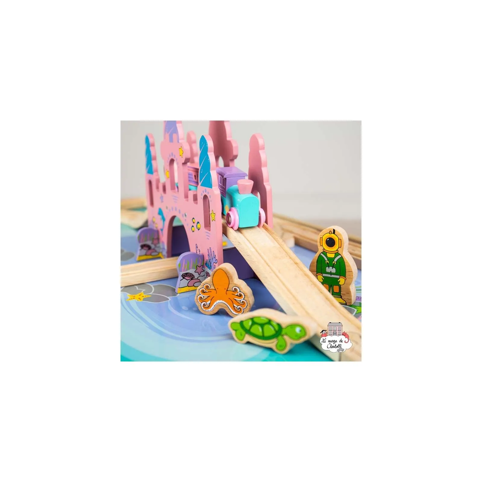 Mermaid Train Set and Table - BIG-BJT088 - Bigjigs - Wooden Railway and Trains - Le Nuage de Charlotte