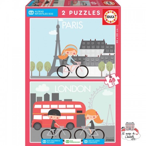 SOS Villages d'Enfants 2 puzzles 48 pièces - Paris - London - EDU-17726 - Educa Borras - Puzzles pour les petits - Le Nuage d...