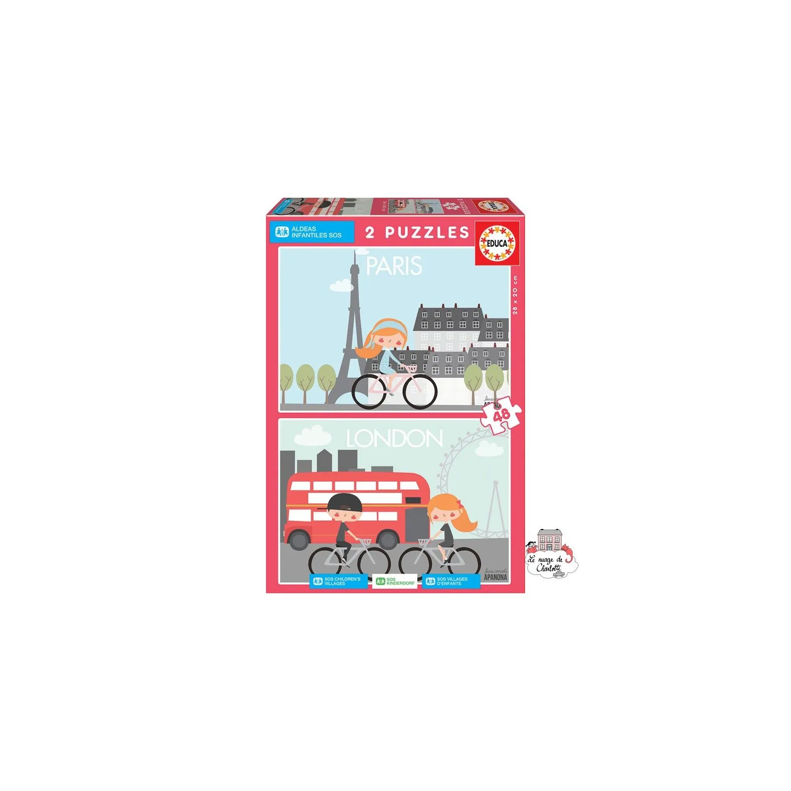 SOS Villages d'Enfants 2 puzzles 48 pièces - Paris - London - EDU-17726 - Educa Borras - Puzzles pour les petits - Le Nuage d...