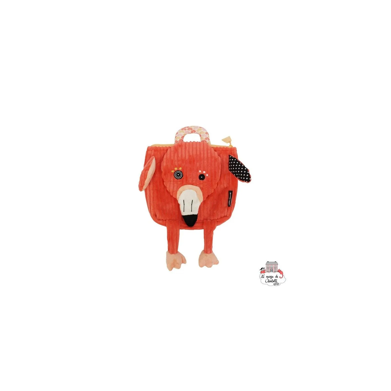 Sac à dos velours Flamingos le flamant rose - DEG-35025 - Les Déglingos - Cartables et sac à dos - Le Nuage de Charlotte