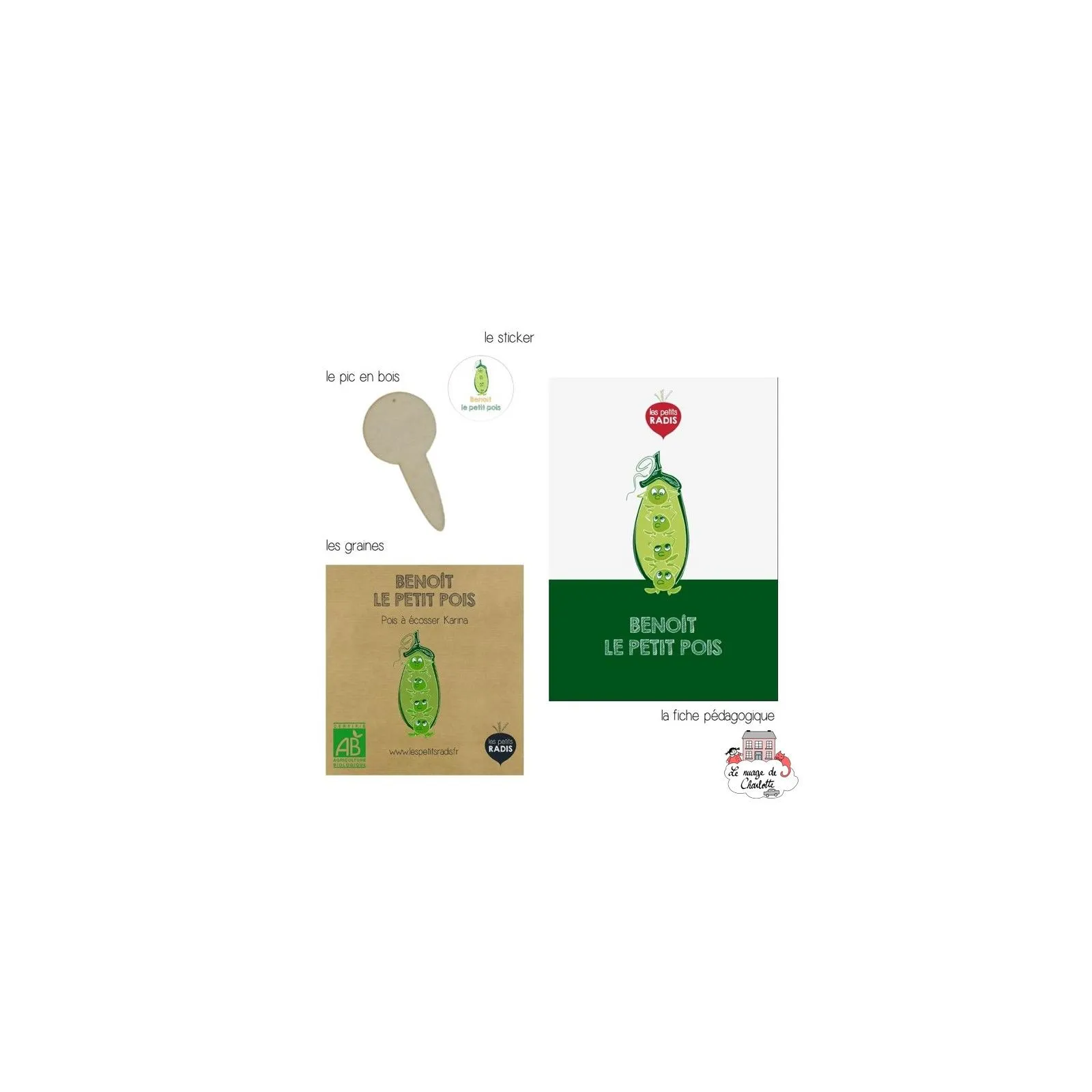 Mini kit de graines BIO de Benoît le petit pois - LPR-G161 - Les Petits Radis - Nature et découvertes - Le Nuage de Charlotte