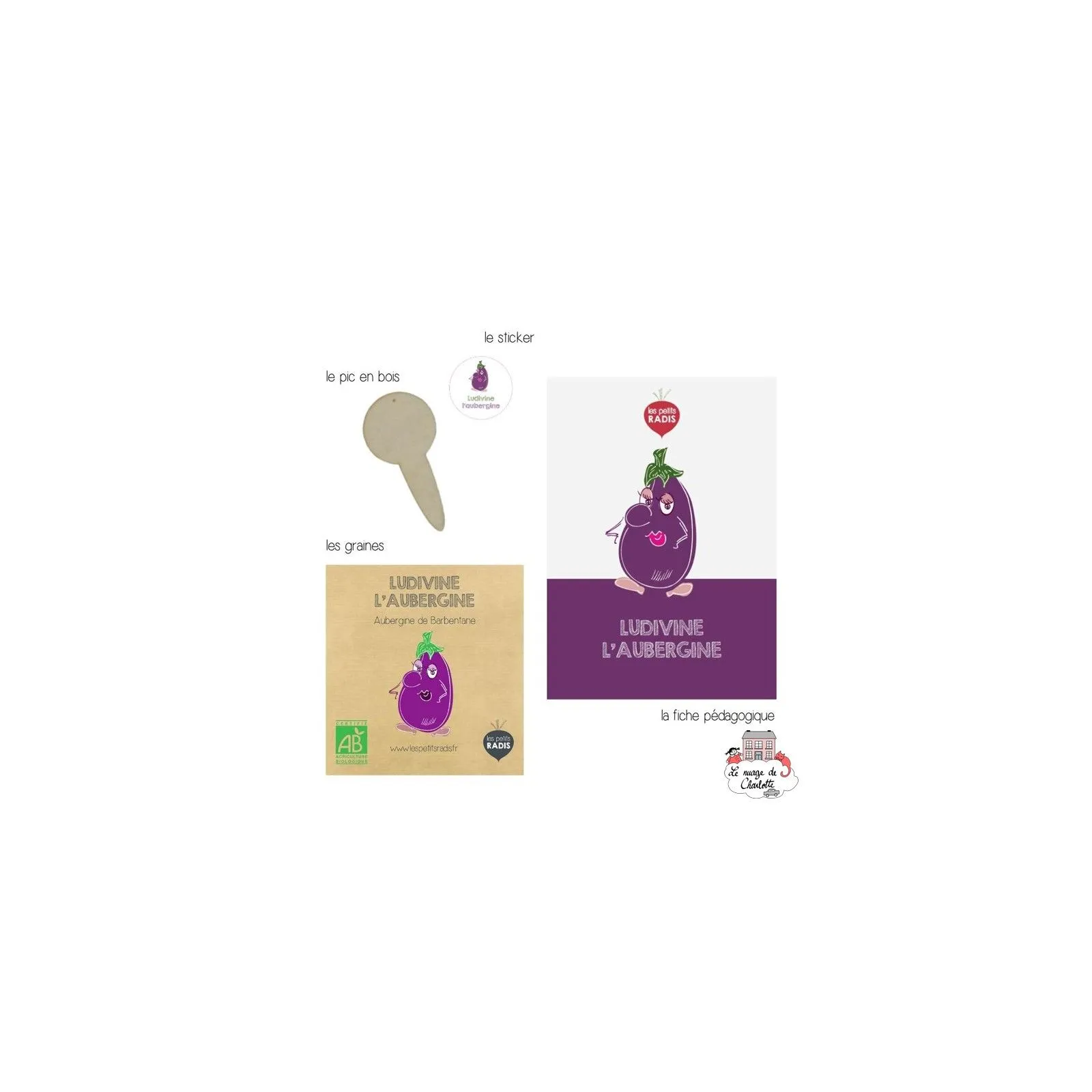 Mini organic seed kit of Ludivine aubergine - LPR-G211 - Les Petits Radis - Nature and discoveries - Le Nuage de Charlotte