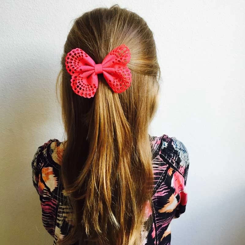 Eyelet Bow - Coral Pink - RIB-32692928446526 - Ribbies - Hair clips - Le Nuage de Charlotte