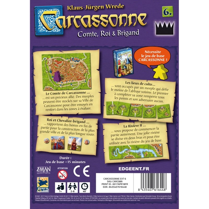 Carcassonne - Ext. 6 Comte, Roi & Brigand - ZMA-70283 - Z-Man - Jeux de société - Le Nuage de Charlotte