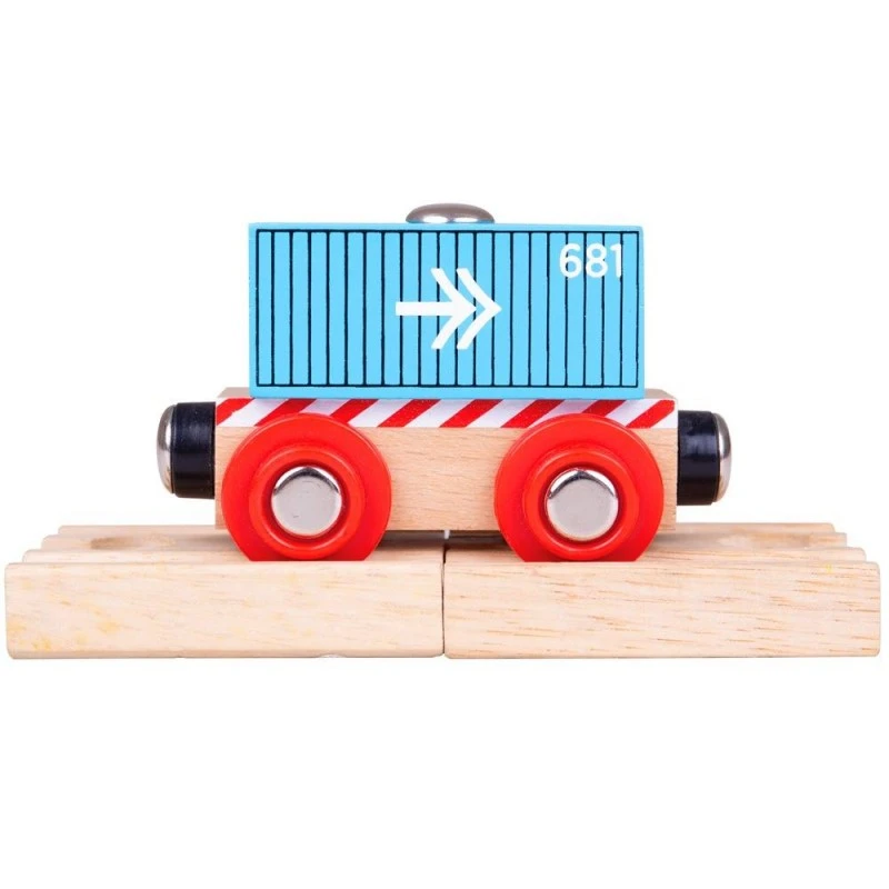 Container Wagon - Blue - BIG-BJT486 - Bigjigs - Wooden Railway and Trains - Le Nuage de Charlotte