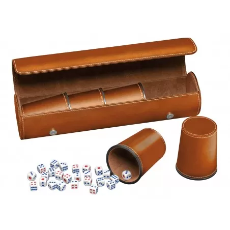 Set of 5 dice cups and case, brown, with 25 dice - PHIL-7996 - Philos - Board Games - Le Nuage de Charlotte