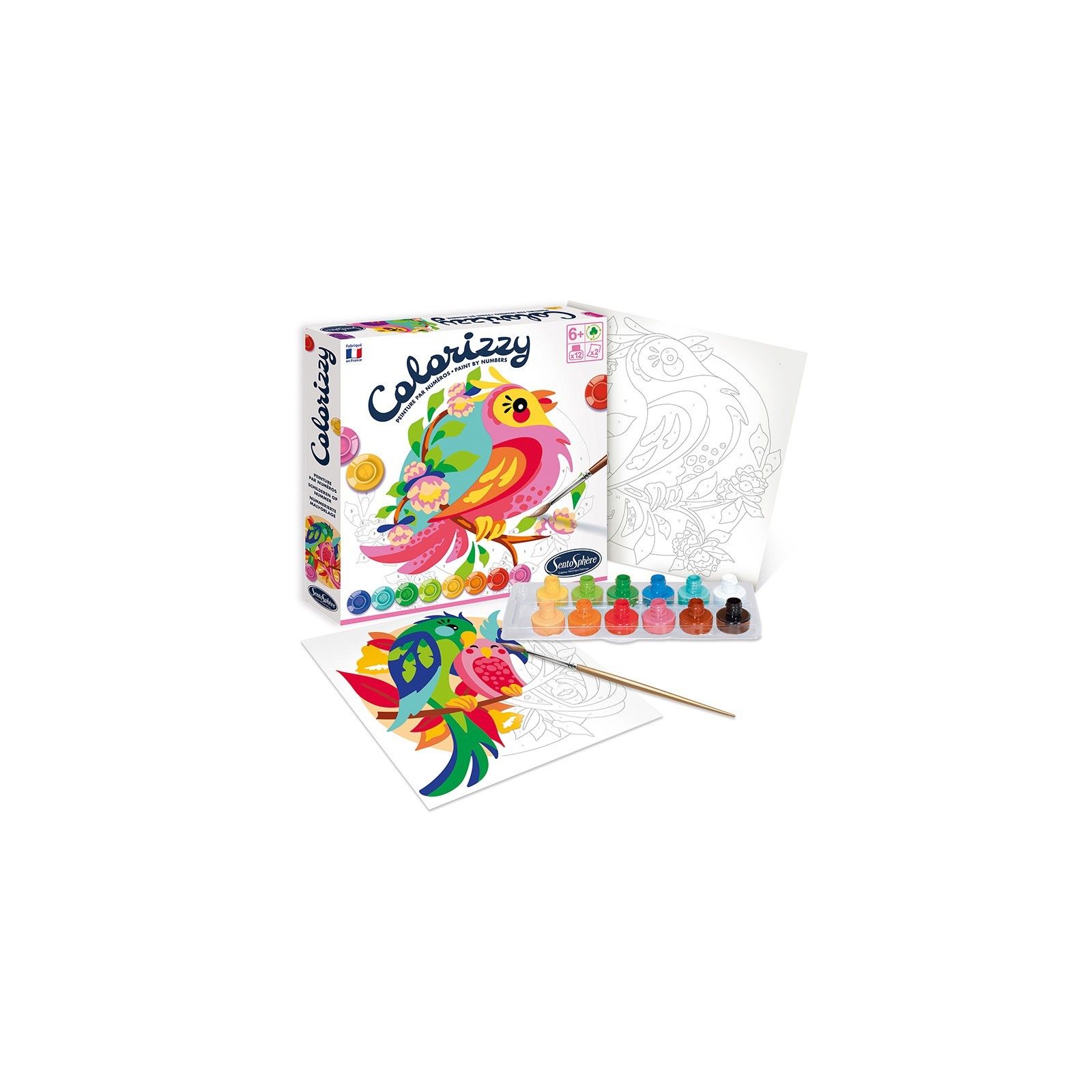 SentoSphère Colorizzy – Kit Peinture Par Numéros Chats – Coffret Éco-Responsable Fabriqué En France – Dès 3 Ans