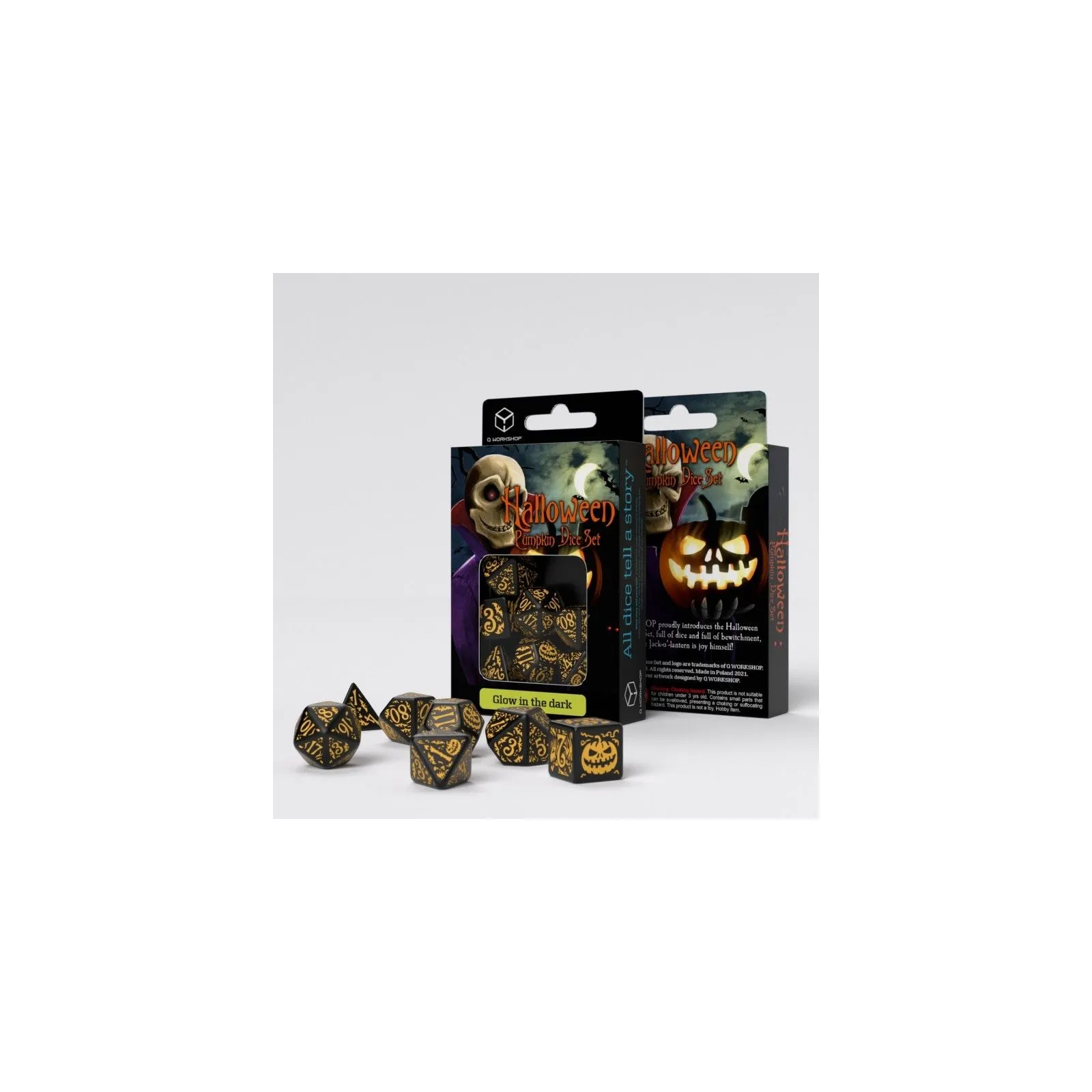 Halloween Pumpkin - Jack O’Lantern Dice Set [7 dices] - QWO-SHAP02 - Q Workshop - Dices, bags and other accessories - Le Nuag...