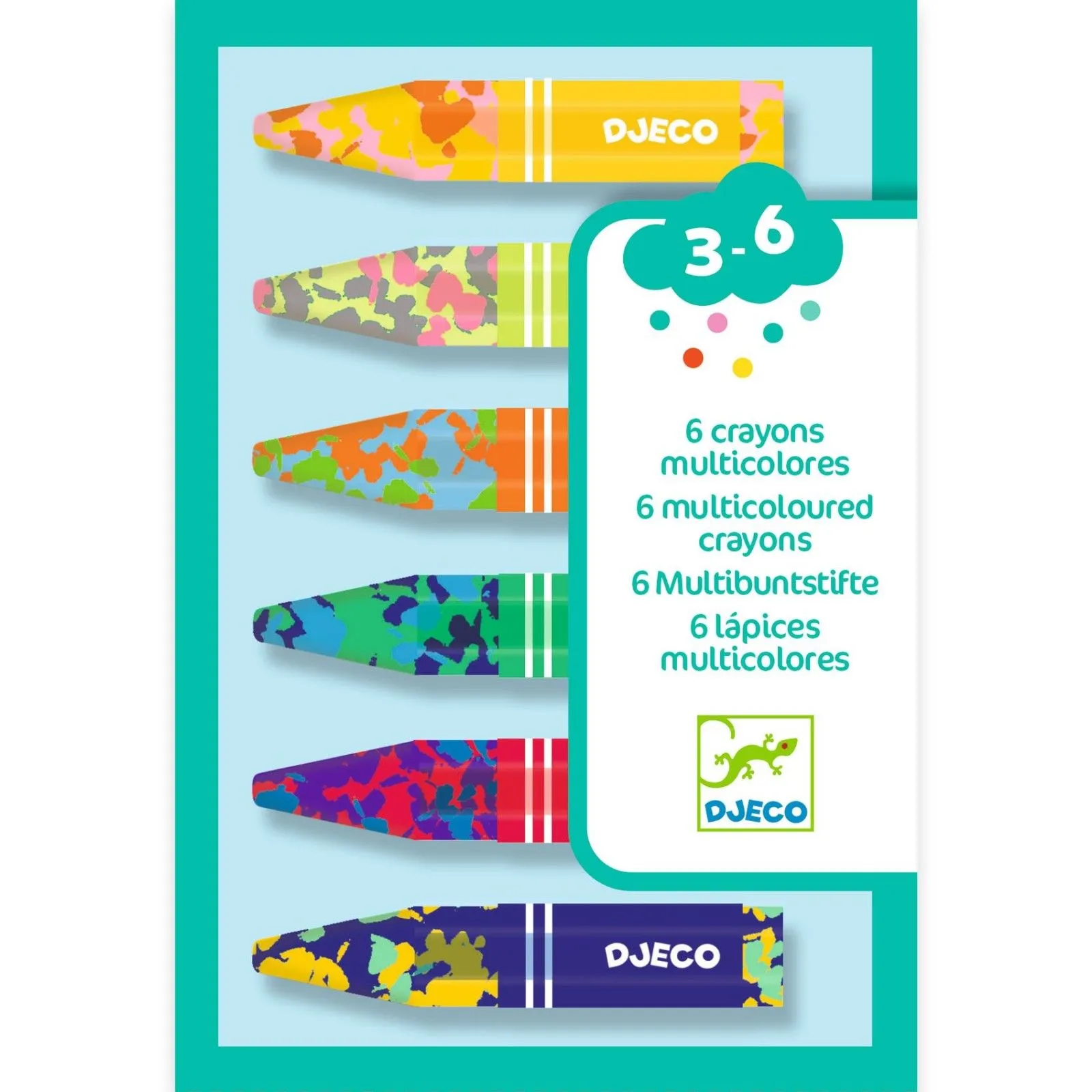 6 crayons multicolores - DJE-DJ09006 - DJECO - Stylos, crayons, ... - Le Nuage de Charlotte