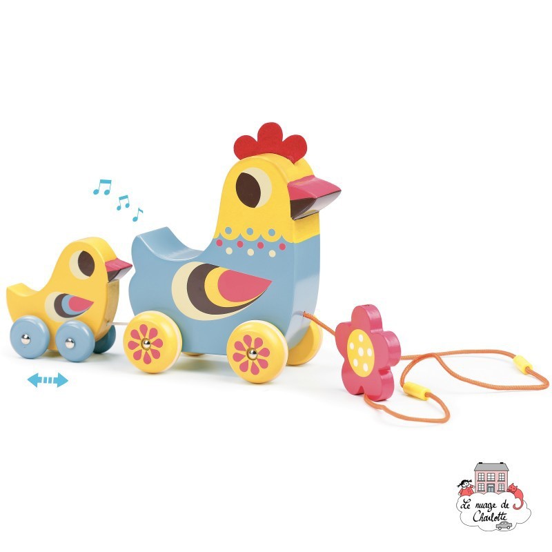 The hen and the chick pull along musical toy - VIL-7738 - Vilac - Pull Along Toys - Le Nuage de Charlotte
