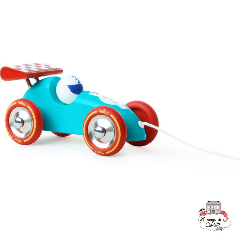 Turquoise & Red pull along racing car - VIL-2309B - Vilac - Pull Along Toys - Le Nuage de Charlotte