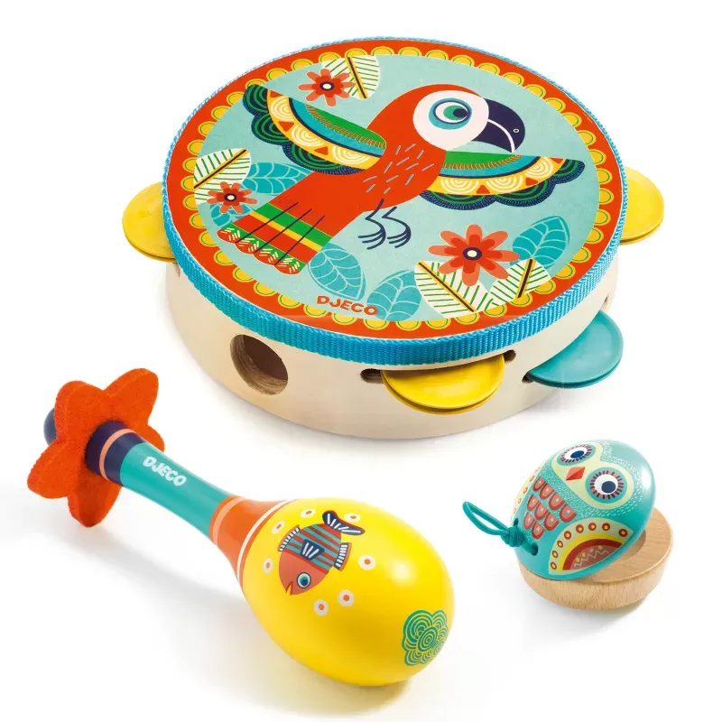 Set of 3 instruments: Tambourine, maracas, castanet - DJE-DJ06016 - Djeco - Music - Le Nuage de Charlotte