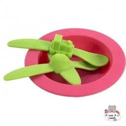 Ensemble repas en silicone rose / vert - OOG813 - Oogaa - Assiettes et Bols - Le Nuage de Charlotte