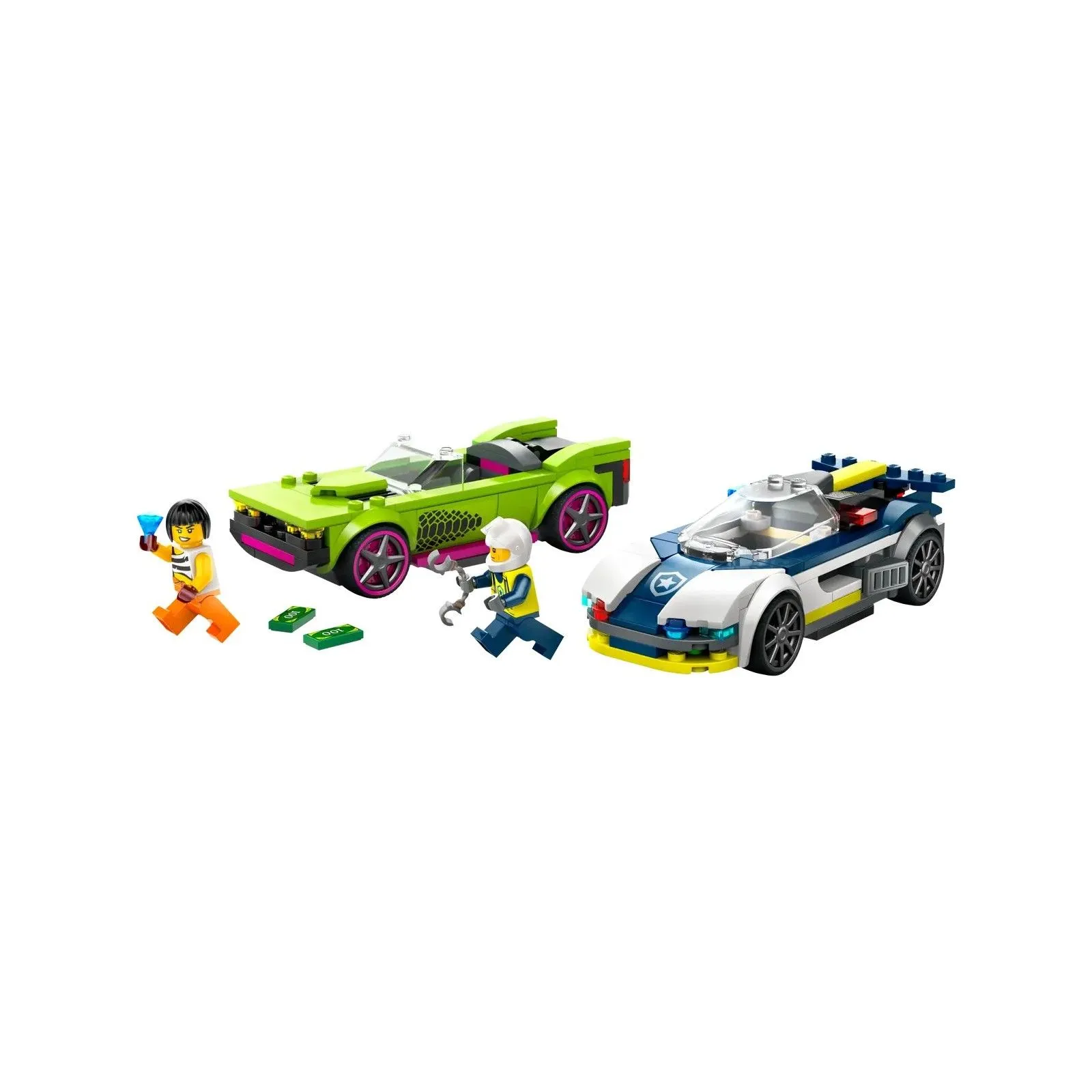 Lego [City] La course-poursuite entre la voiture de police et la super voiture – vue 1 – Lego et Duplo