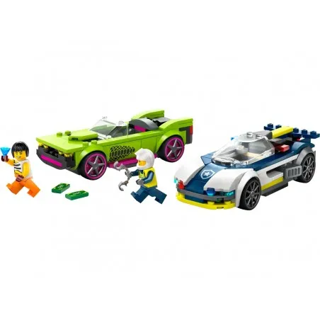 Lego [City] La course-poursuite entre la voiture de police et la super voiture – vue 1 – Lego et Duplo