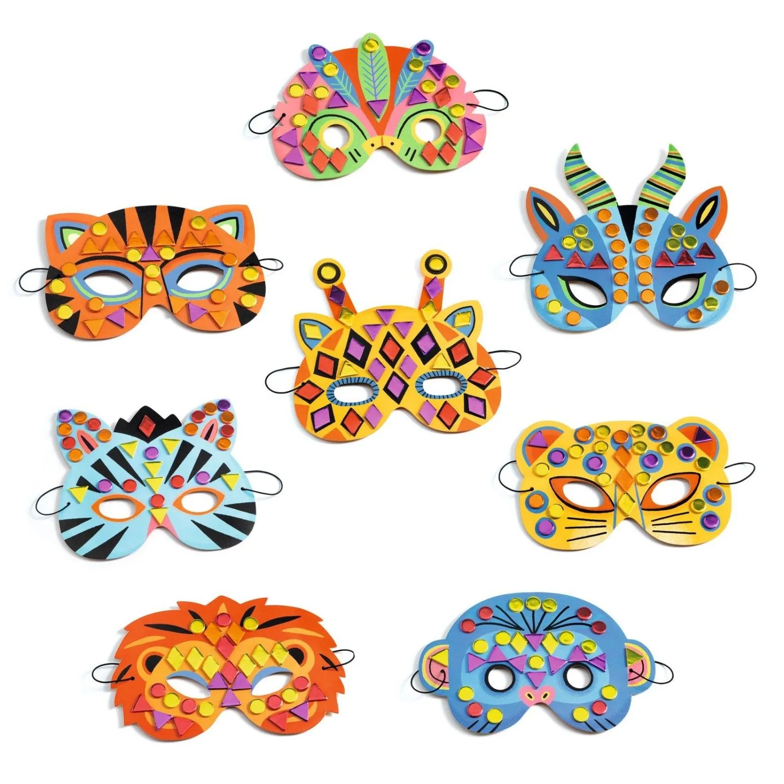 Djeco Do It Yourself - 8 mosaics masks to décorate - Jungle animals – vue 6 – Creative Kits
