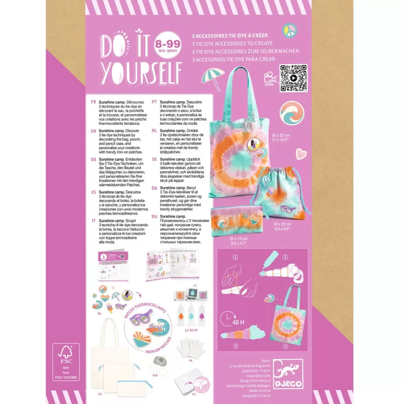 Djeco Do It Yourself - 3 accessoires Tie-Dye à créér - Sunshine camp – vue 2 – Kits Créatifs