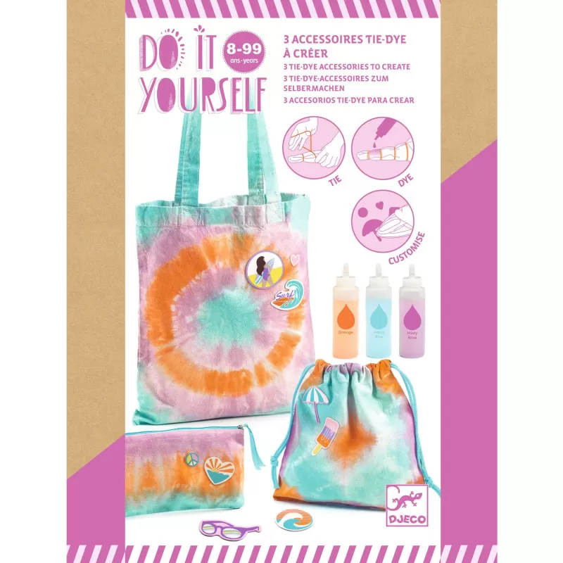 Djeco Do It Yourself - 3 accessoires Tie-Dye à créér - Sunshine camp – vue 4 – Kits Créatifs
