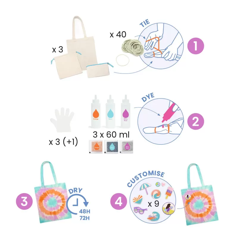 Djeco Do It Yourself - 3 accessoires Tie-Dye à créér - Sunshine camp – vue 5 – Kits Créatifs