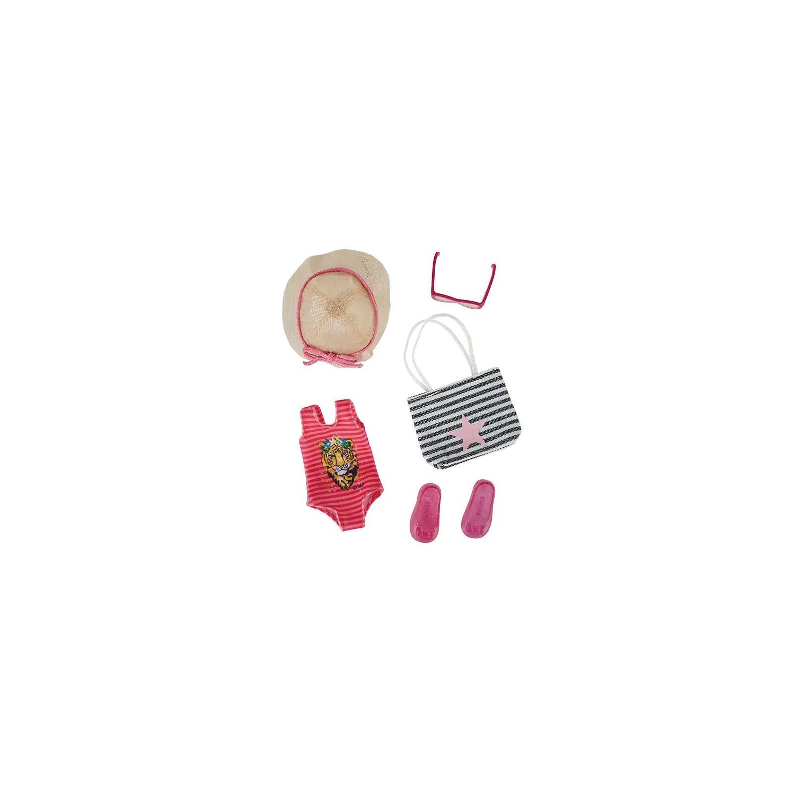 Käthe Kruse Kruselings Strandfeestoutfit – Voor 23 Cm Pop – Met Badpak, Hoed, Zonnebril, Tas En Schoenen