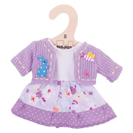 Bigjigs Lilac Dress and Cardigan – vue 1 – Bigjigs Doll Clothes