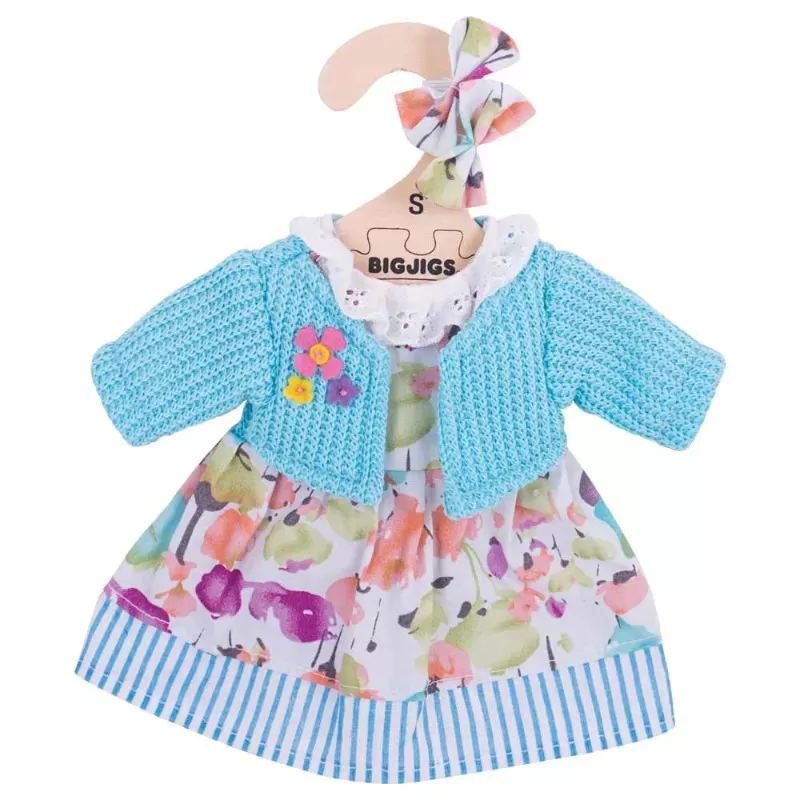 Bigjigs Turquoise Cardigan and Dress – vue 1 – Bigjigs Doll Clothes