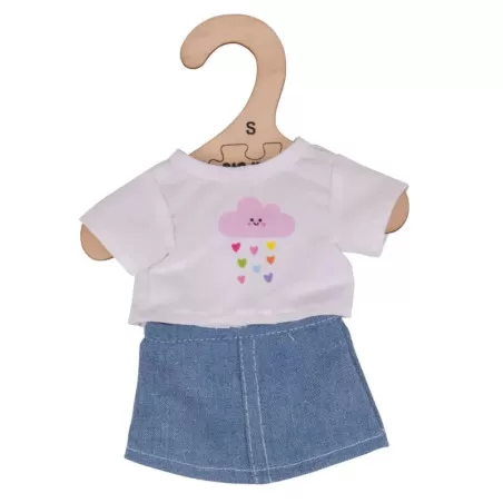 Bigjigs T-shirt blanc et jupe en jean – vue 1 – Vêtements Bigjigs