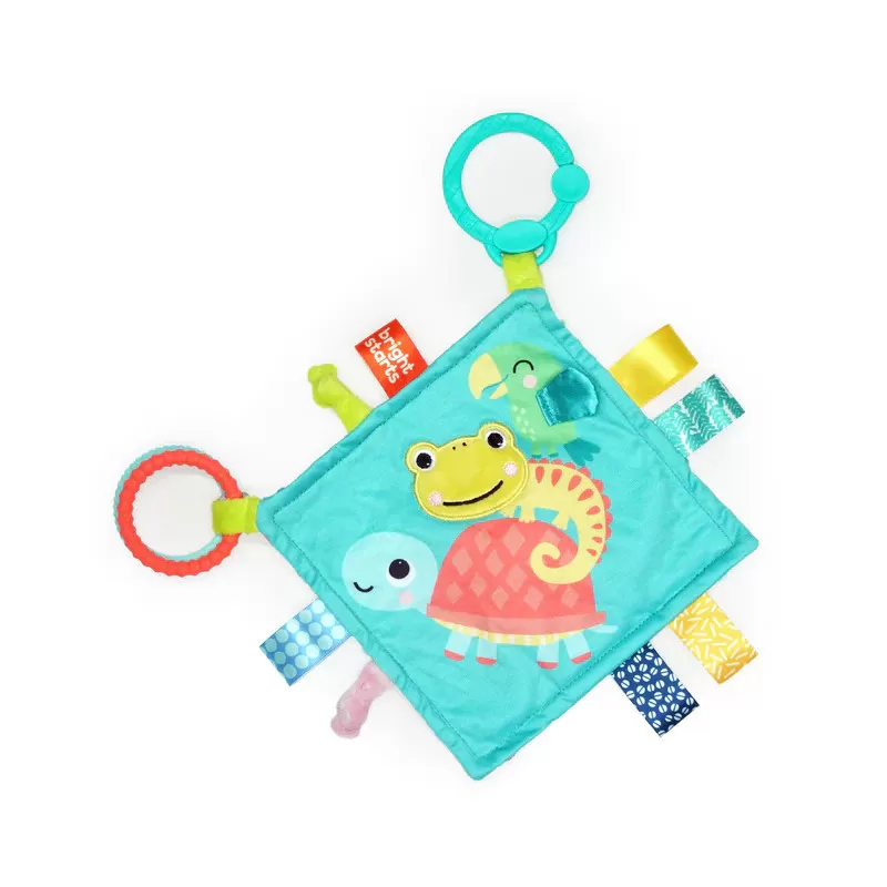 Kids2 Bright Starts - Fuzzy Feelies Soothing Blankie - Tropical Trio – vue 1 – Cuddle & Snuggle