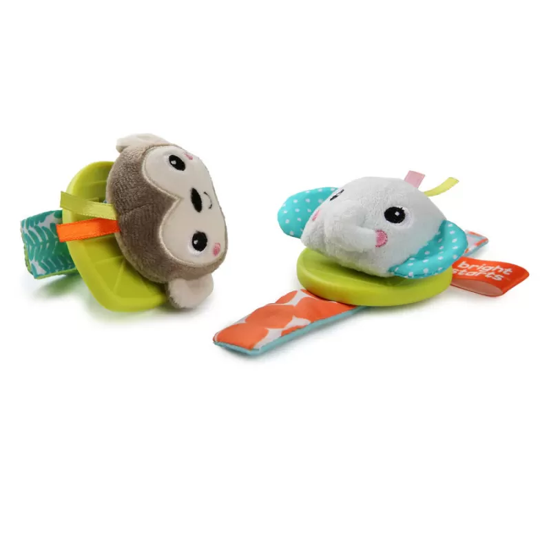 Kids2 Bright Starts - Hochet et jouet de dentition pour poignet, singe et éléphant – vue 4 – Hochets