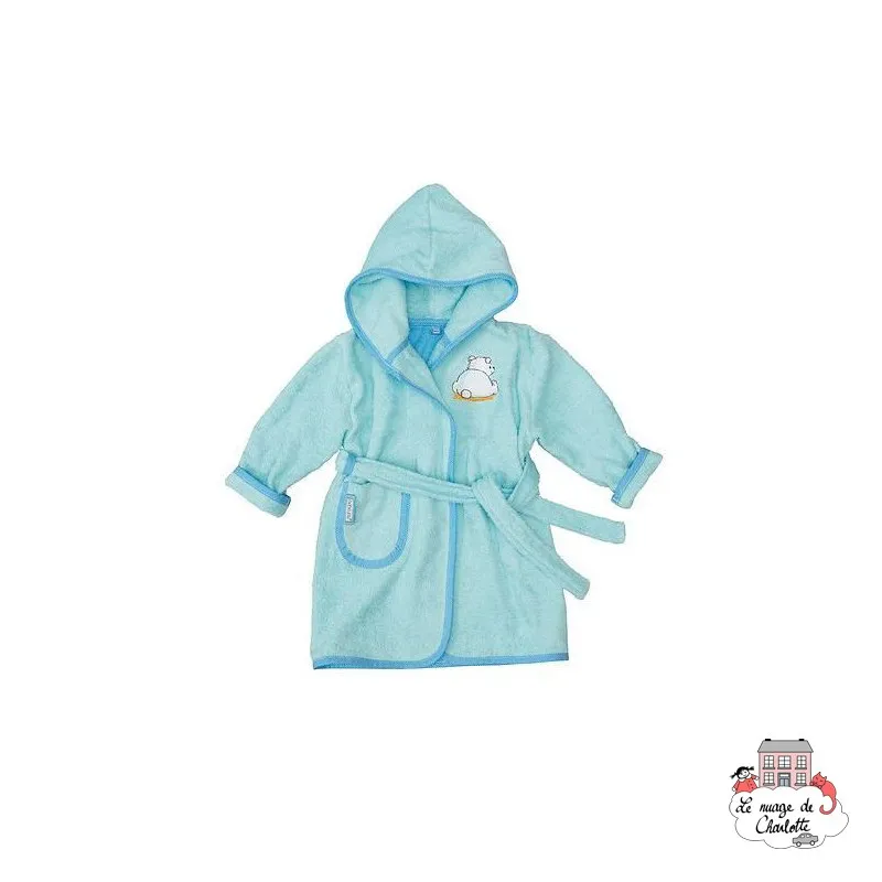 Peignoir de bain (T86/92) - Pompon turquoise - BBJ-pbpom - bébé-jou - Trousses et linge de bain - Le Nuage de Charlotte