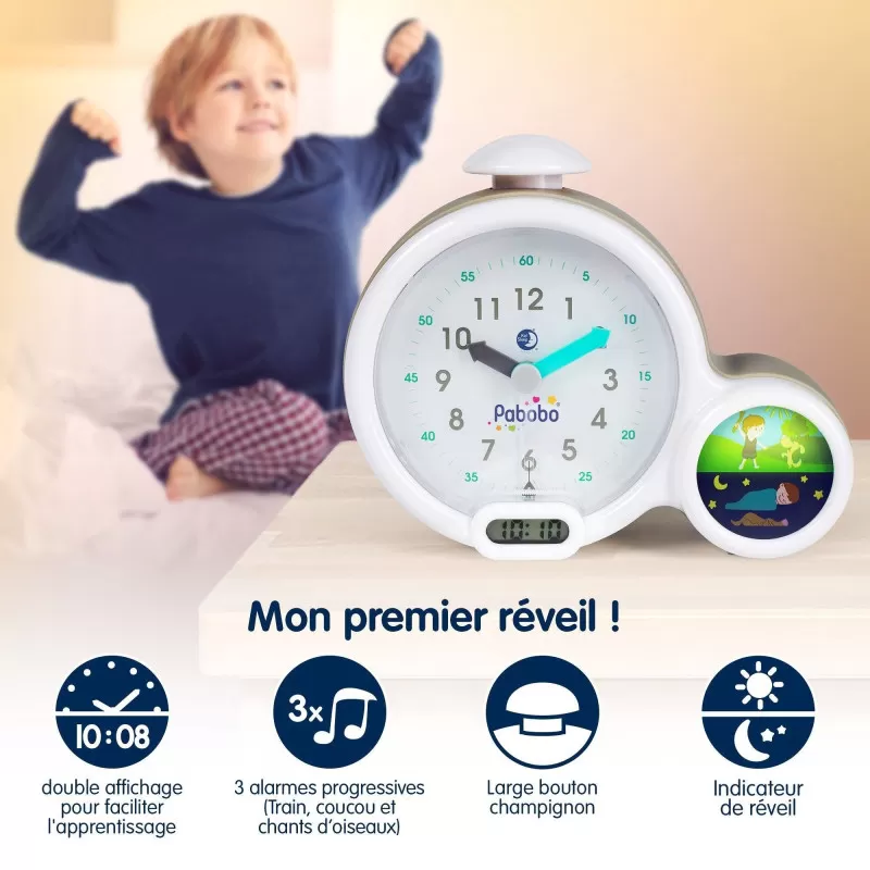 Pabobo My 1st Kid'Sleep Clock alarm clock - Grey – vue 4 – Night lights